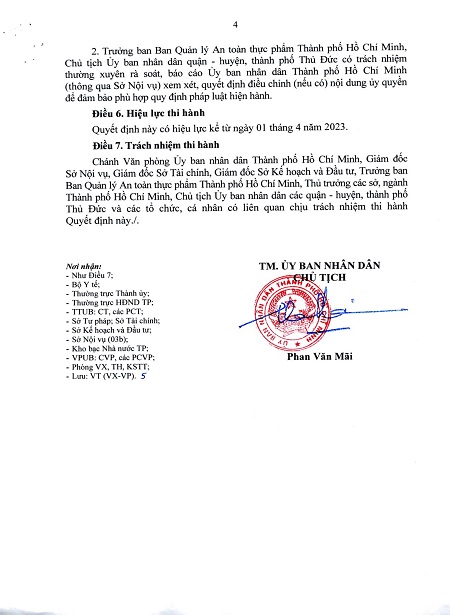 Quyết định về việc ủy quyền cho Ban Quản lý An toàn thực phẩm Thành phố Hồ Chí Minh, Ủy ban nhân dân quận - huyện, thành phố Thủ Đức thực hiện thủ tục cấp Giấy chứng nhận cơ sở đủ điều kiện An toàn th